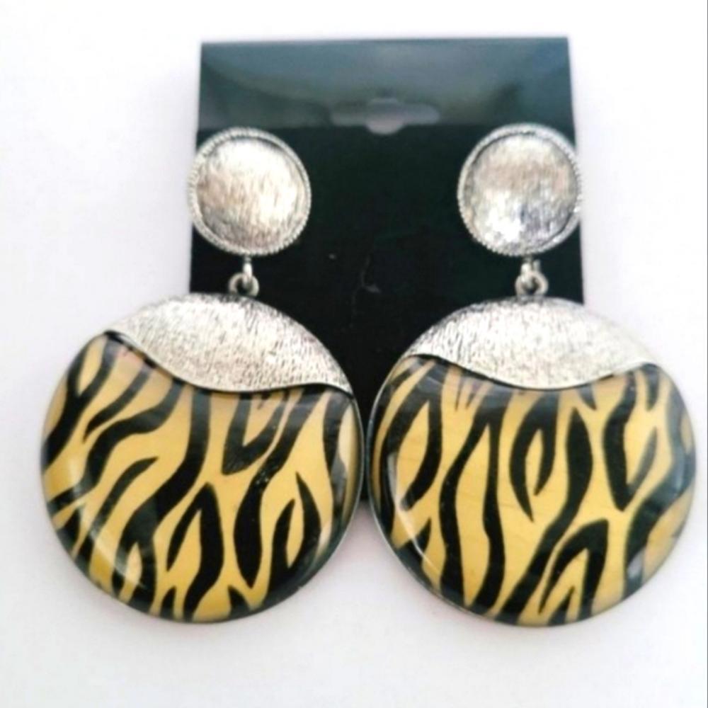 Charles Klein 2.5" Dangle Drop Animal Print Post Stud Earrings